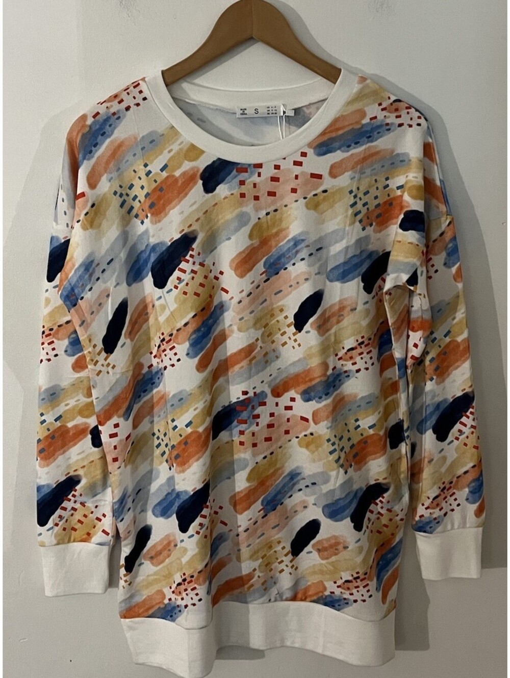 NWT Levaca Abstract Long Sleeve Pullover Tunic w/ Side Slits Women’s Size Small